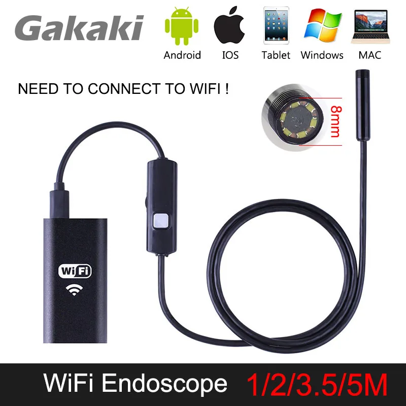 

Gakaki 1/2/3.5/5M 8mm Universal Wifi Android Endoscope Inspection USB Borescope Tube Snake Mini Camera Micro Cam For Iphone PC