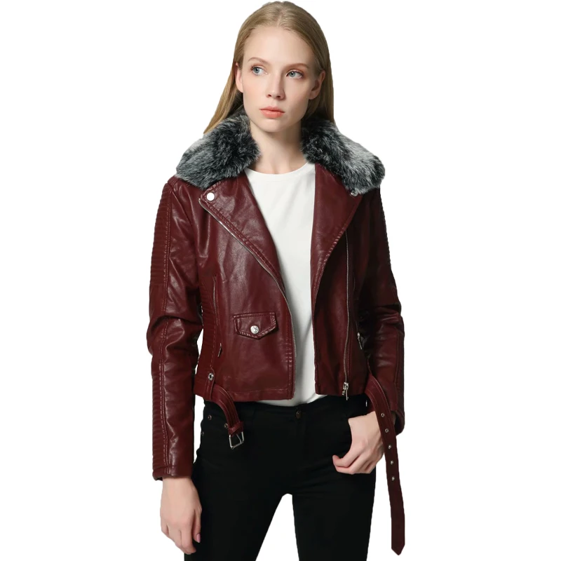 Ly Varey Lin женские зимние теплые куртки из искусственной кожи с меховым воротником