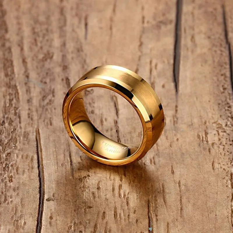 Mens Rings 8MM Tungsten Carbide Gold-color Finger Ring for Men Engagement Wedding Bands Comfort Fit Fashion Jewelry anillos anel