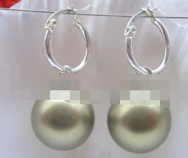 

hot sell new - free shipping 13377 16mm perfect round sea shell pearl earring - 925 silver hoop