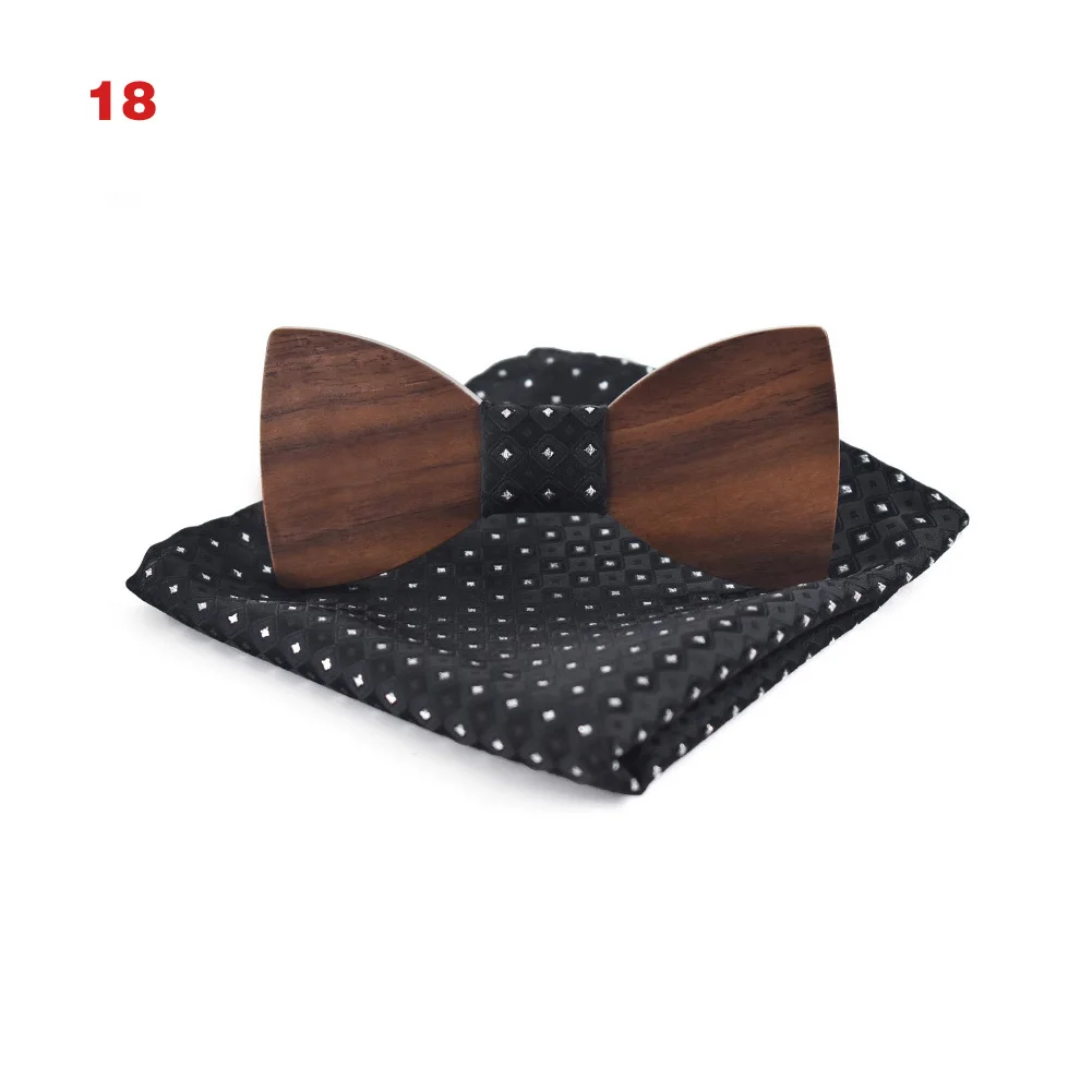 Men Handmade Wood Butterfly Bow Ties with Handkerchief British Party Wedding Business Accessories G