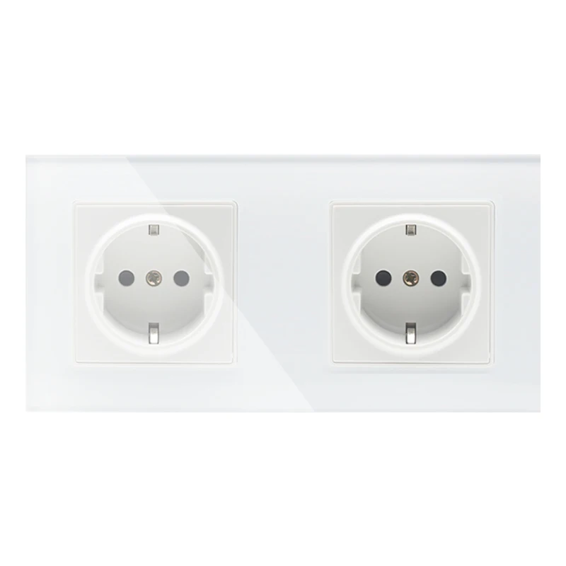 

EU Standard 2 Gang Wall Power Socket, White Crystal Glass Panel, Manufacturer of 16A Wall Outlet, GB-C7C2EU-11