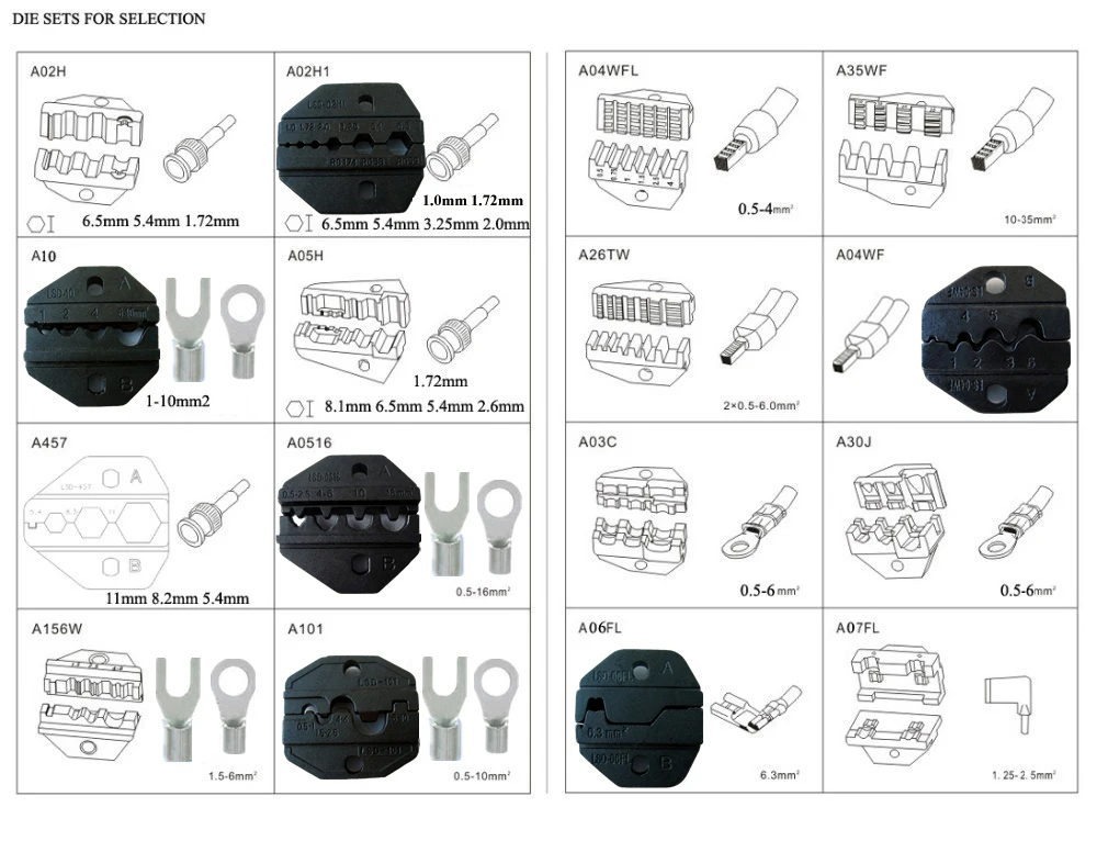 Наборы штампов для AM-10 Пневматический обжимной инструмент и EM-6B1/2 электрические обжимные инструменты и кабельные плоскогубцы LS LY AN AP($3/шт