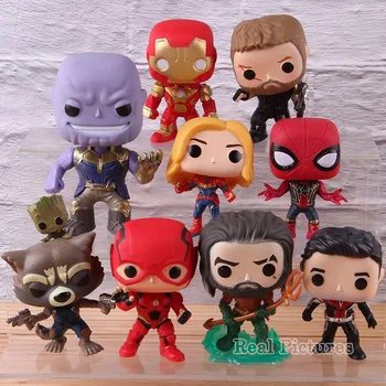 

Marvel Super Heroes Aquaman Thanos Flash Thor Ant Man Spiderman Iron Man Captain Marvel Action Figures Toys Gifts 9pcs/set