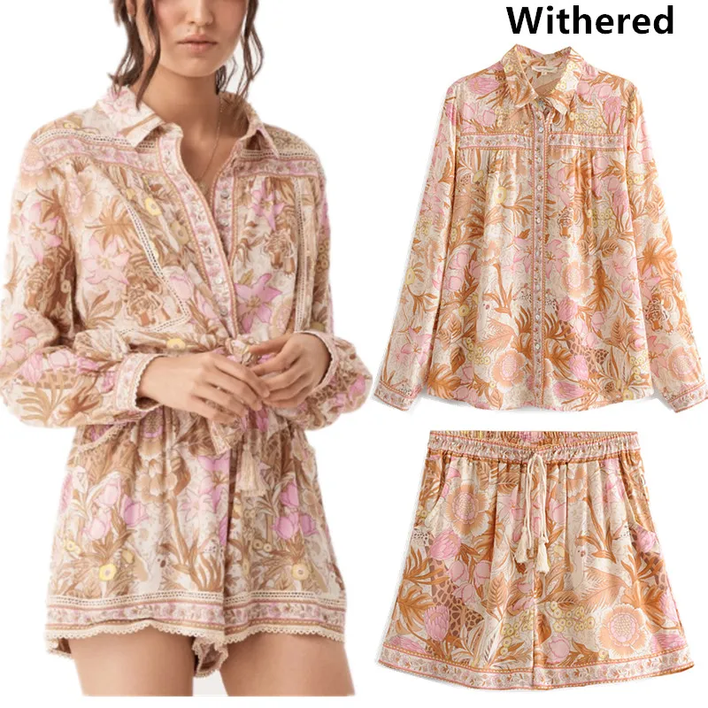 

Withered blusas mujer de moda 2019 print floran regular none on vacation kimono blouse womens tops and blouses 0603