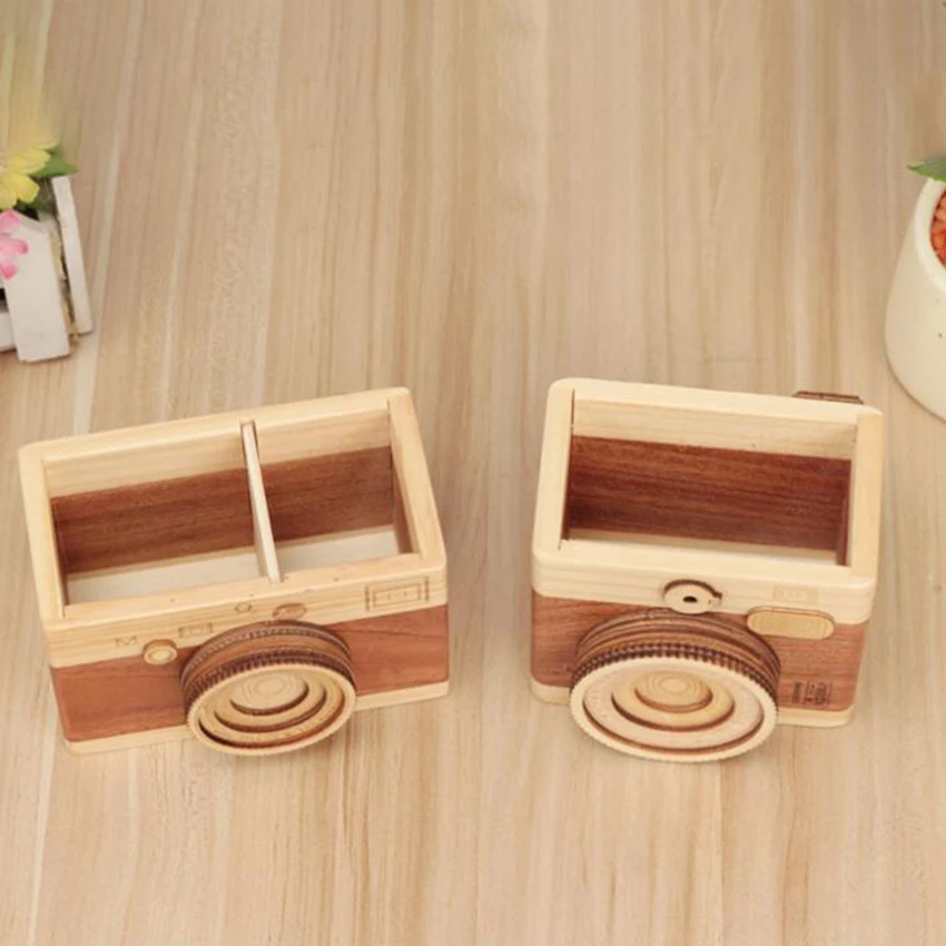  Vintage Camera Shape Wooden Pencil Holders for Desk Accessories Pencil Organizer Pen Holder Station