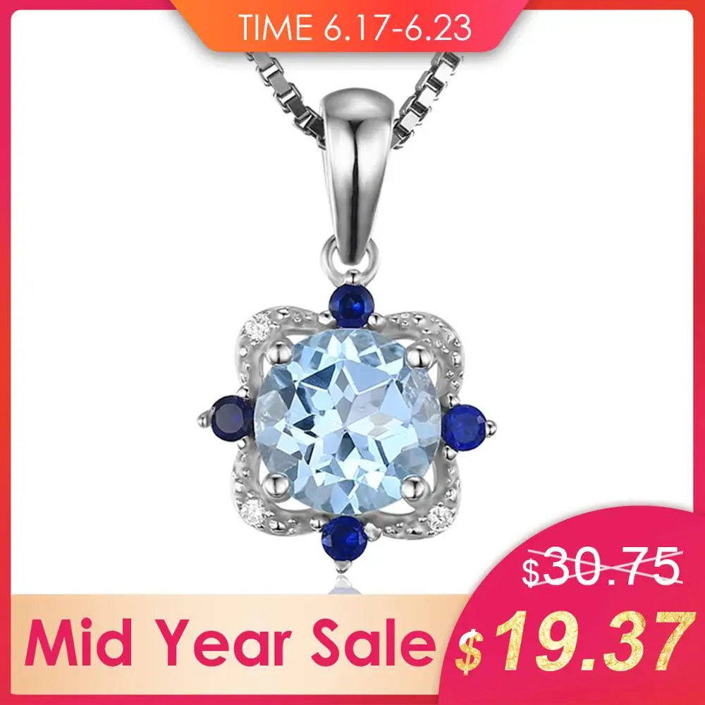 

JewelryPalace 1.79ct Genuine Sky Blue Topaz Cluster Pendant Necklace 925 Sterling Silver 45cm Silver Box Chain for Women