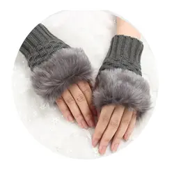 Новая красивая меховая Ткань Наручные Теплые, вязаные женские зимние перчатки без пальцев DOD886