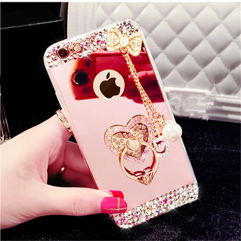 Для Huawei P10 P20 Lite Plus Mate 10 Pro selfie P smart Crystal Rhinestone зеркало в форме банта задняя крышка