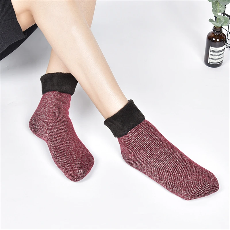 Women's socks winter thick warm gold velvet floor socks casual solid