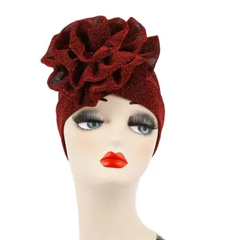 

Glitter Thread Big Flower Muslim Women Turban Hat Comfortable Cap Headwrap new