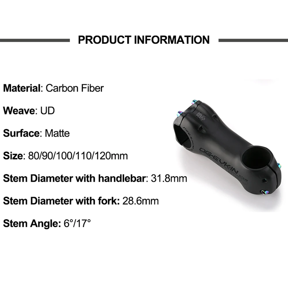 OG-EVKIN CG004 из углерода велосипед Stem UD матовый дорожный велосипед Углеродистые стебли 80 мм 90 мм 100 мм 110 мм 120 мм титановый сплав велосипедный стержень 28,6 мм
