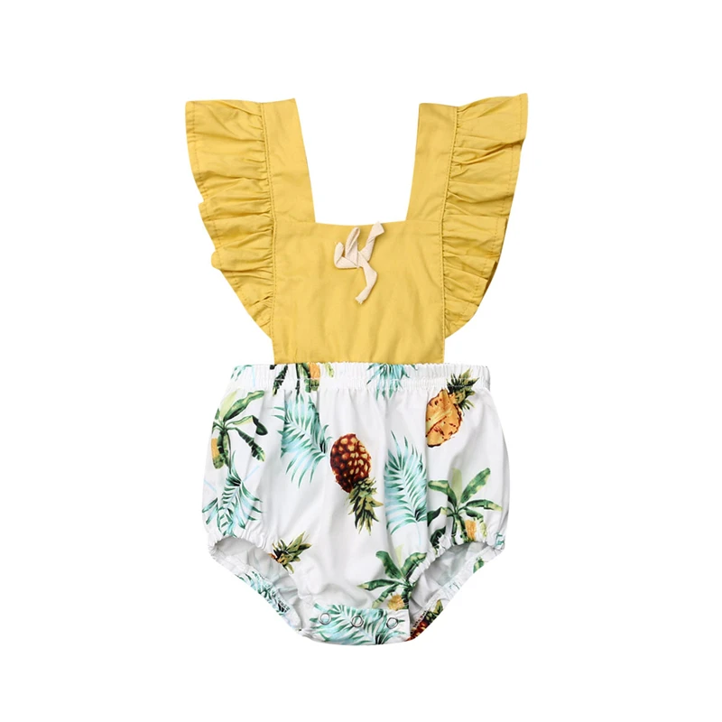

2019 Baby Girl Clothes Bow Bodysuit Newborn Infant Girls Pineapple Print Fly Sleeve Jumpsuit Cotton Wear Sunsuit Princess 0-18M
