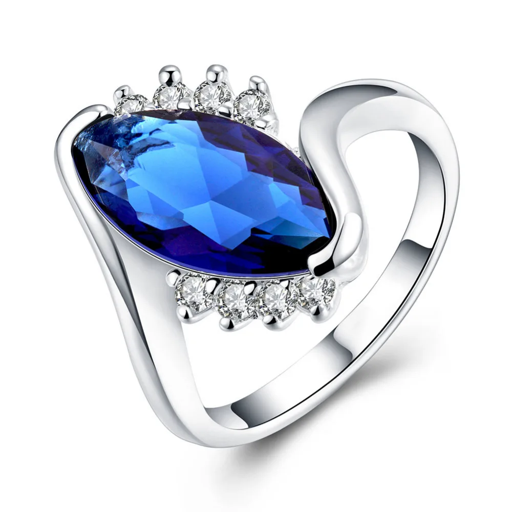Buy 925 silver jewelry 925 inlaid a big type blue stone crystal ring fashion