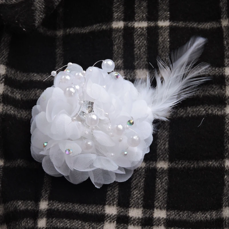 Prom Crystal Pearl Bride Artificial Rose Corsage Brooch Hair Clip Flower Wedding Dance Decor Boutonniere White F018 | Дом и сад