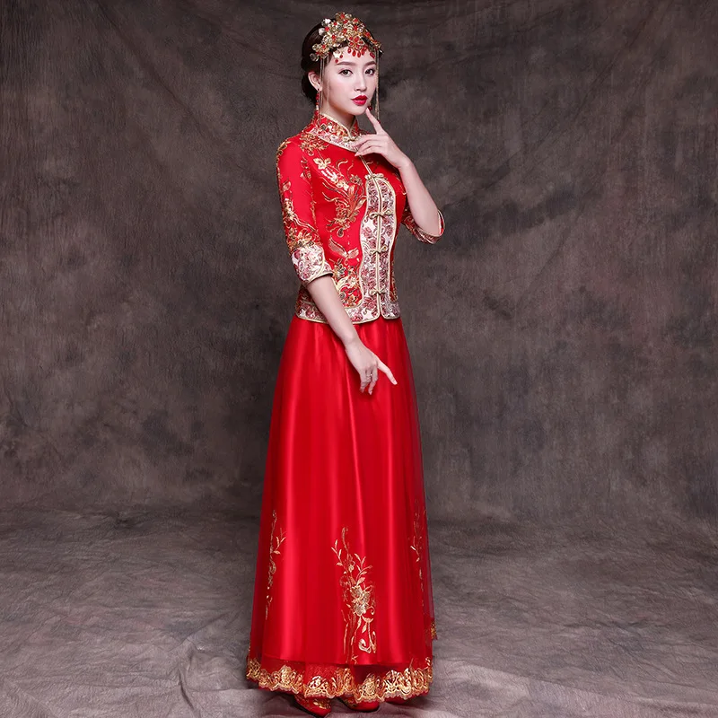 Красное Длинное Ципао, женское платье, вечернее платье, современное китайское свадебное платье, традиционное свадебное платье невесты, халат в восточном стиле