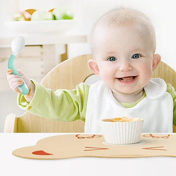 

Baby Feeding Spoon Fork Set Children Curved Handle Easy Grip Elbow Training Kit