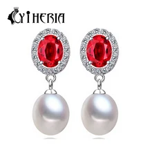 CYTHERIA 100% Genuino Natural de La Perla stud pendientes, Joyería de perlas con Plata de Ley 925, pendientes para las mujeres