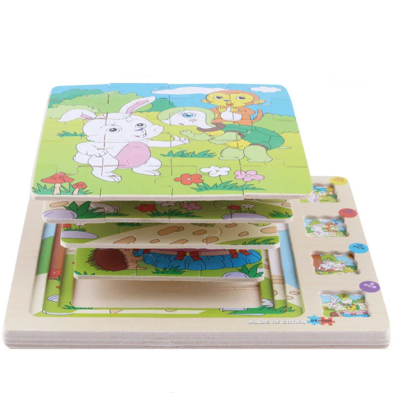 Multilayer Story Puzzle Wooden Baby Cognition Puzzles Montessori Wood Animal Puzzle For Children Jigsaw Education Toy Kid Puzzle