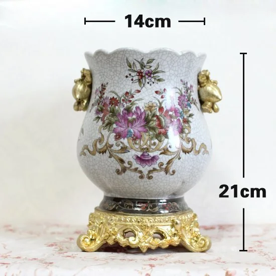 

Fashion printing ceramic vaseguci carved golden flower barrels flower family living room bedroom study restaurant decoration