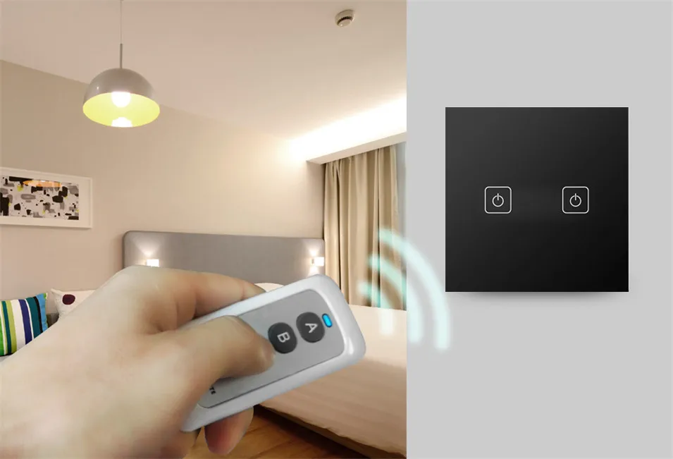 EU Standard Eruiklink Wireless Remote Control Touch Switch 2gang 1 Way,RF433 Smart Wall Switch,Glass Panel,Big Remote Controller-10