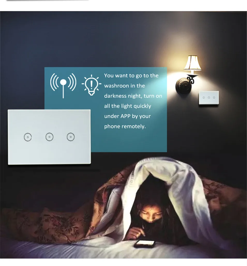 6---Wifi Smart Wall Light Switch US 3 Gang Tempered GlassTouch Panel Wireless Switch Wifi Remote Lamps ONOFF with Amazon Alexa-