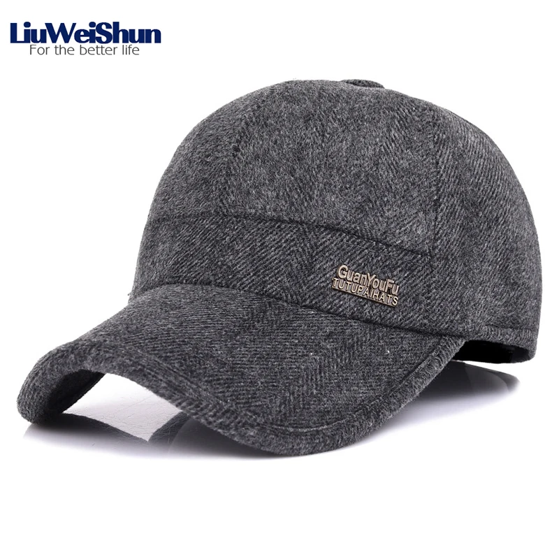 

2018 Winter Tweed Striped Velvet Thicken Baseball Cap Hats,Black/Grey/Coffee 3 Colors Father Hat Elder Men Warm Dad Hat+Earflap