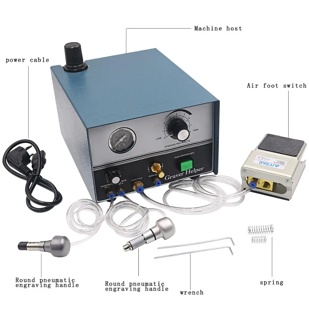 핸드피스 2 개가 있는 고품질 그래버 헬퍼 공압 조각 기계, 보석 도구 및 장비, 110V, 220V