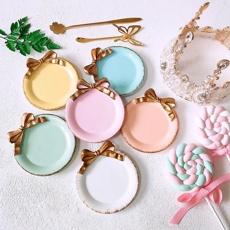 Nordic Mini Round Bow Cake Storage Trays Makeup Organizer Dessert Bow Cake Storage Trays Makeup Organizer