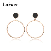 Lokaer ювелирные изделия из нержавеющей стали черные акриловые диск и круг золотые, розовые серьги цвет серьги гвоздики Леди женщин Подарок E18077