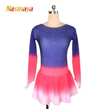 Платье для фигурного катания Nasinaya Индивидуальные соревнования ледяные юбки для конькобежцев для девочек женщин дети гимнастика представление градиент розовый