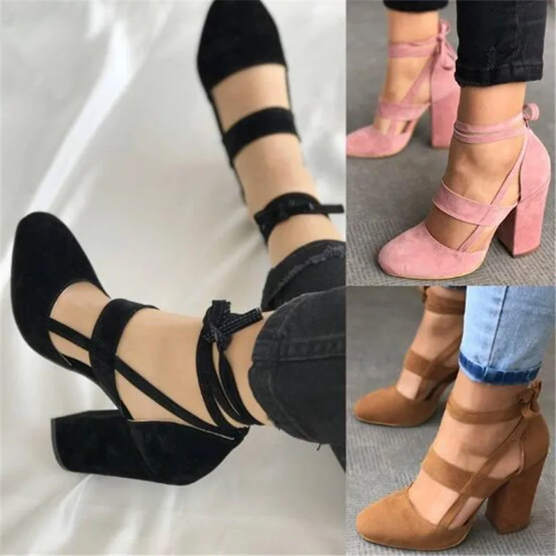 

2019 Summer Women Sandals Open Toe Women's Sandles Thick Heel Women Pumps Shoes Korean Style Gladiator Shoes High heel