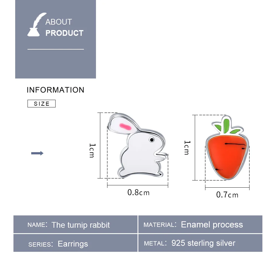 VOROCO женские серьги-гвоздики с милым кроликом морковкой для девочек, настоящее 925 пробы, серебряные эмалевые серьги, модные серьги, хорошее ювелирное изделие VSE154