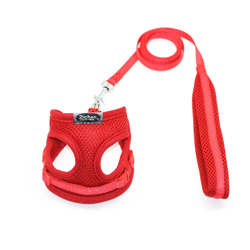 Dog Cat Harness Vest Pet Supplies Adjustable Soft Breathable Mesh Chest Strap Walking Lead Leash for Puppy Small Medium Dog - Цвет: Red