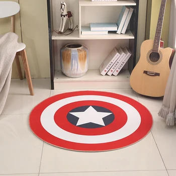 

EHOMEBUY Carpet Red White Circle Star Cartoon Printing Lovely Round Carpet Rug Home Hotel Living Room Floor Mats Anti Slip