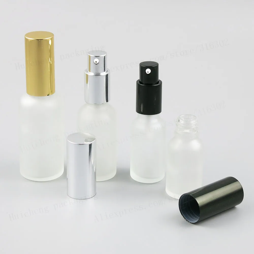 Empty Frost Clear Glass Bottle With Aluminium Pump Travel Glass Cream