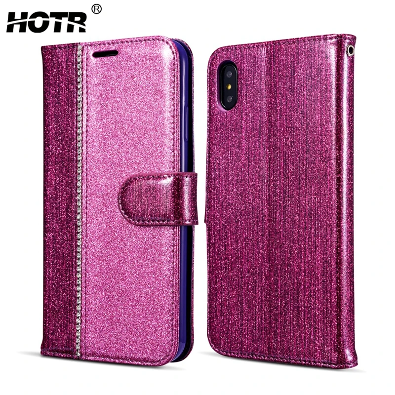 Шикарный Блестящий кожаный чехол со стразами для iphone X XS XR Max из искусственной