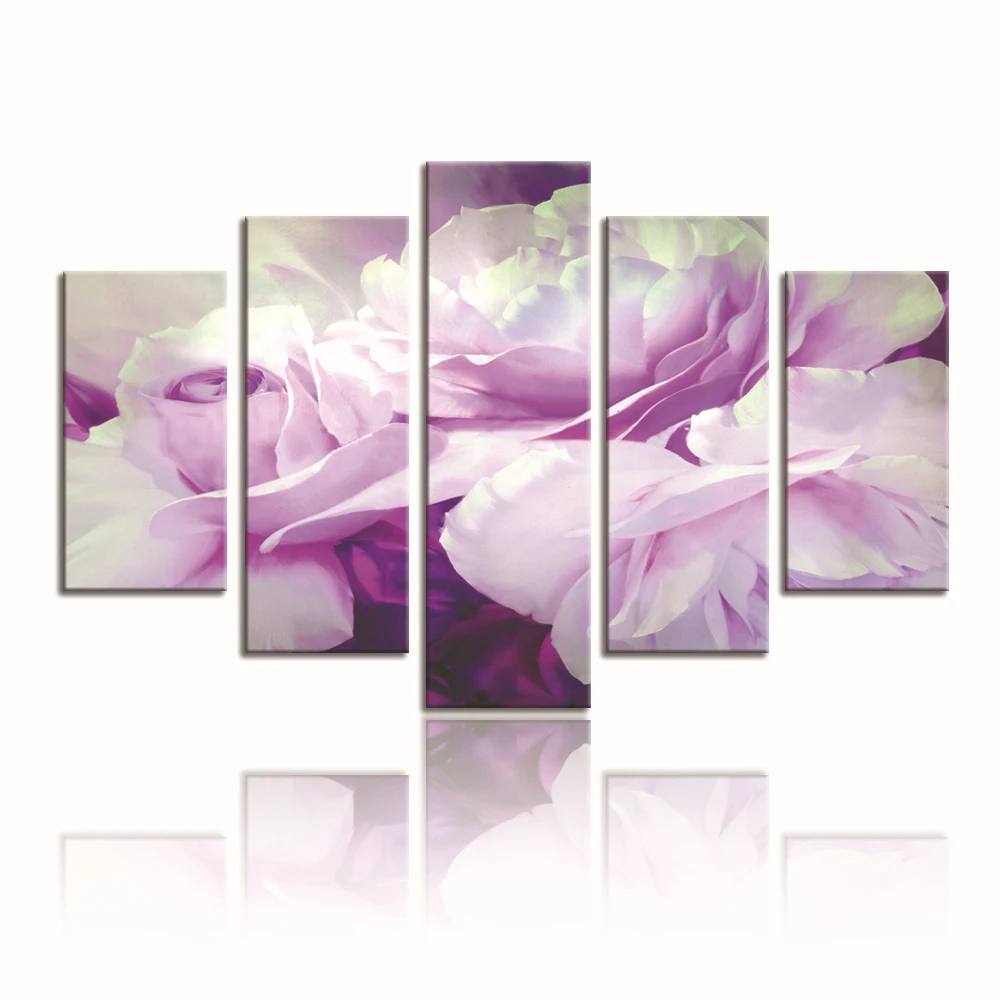 

High Quality Elegant Pink Flower Painting Canvas 5 Panel Canvas Art(Unframed)