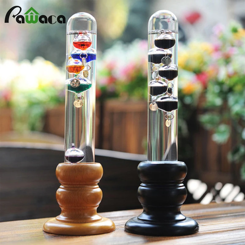 New Galileo Thermometer Colorful Temperature Forecast Tube with Wood