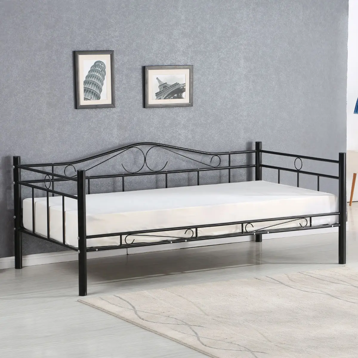 Giantex Twin Size Daybed Sofa Bed Bedroom Modern Metal Steel Bed Frame Solid Support Guest Dorm Home Furniture HW56068+ Giantex Twin Size Daybed Sofa Bed Bedroom Modern Metal Steel Bed Frame Solid Support Guest Dorm Home Furniture HW56068+