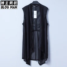 Мужская одежда Модный летний тонкий вырез без рукавов жилет сетка лоскутное кардиган костюм певицы