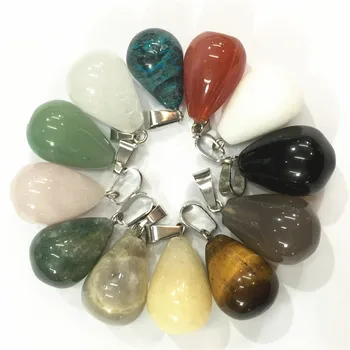 

Wholesale 12PCS Assorted Mixed Natural Stone Water Drop Pendant Healing Charms Roses Quartz Topazs Agates Women Necklace Jewelry