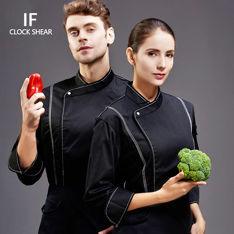 

New Wholesale Unisex Kitchen Chef Restaurant Uniform Shirt Service Bakery Breathable Double Breasted 3 color Chef Jacket apron