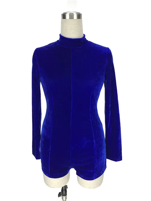 Джесси Винсон пикантные женские облегающие бархатные боди с длинным рукавом короткий комбинезон однотонный цвет Комбинезоны Клубная одежда - Цвет: Blue