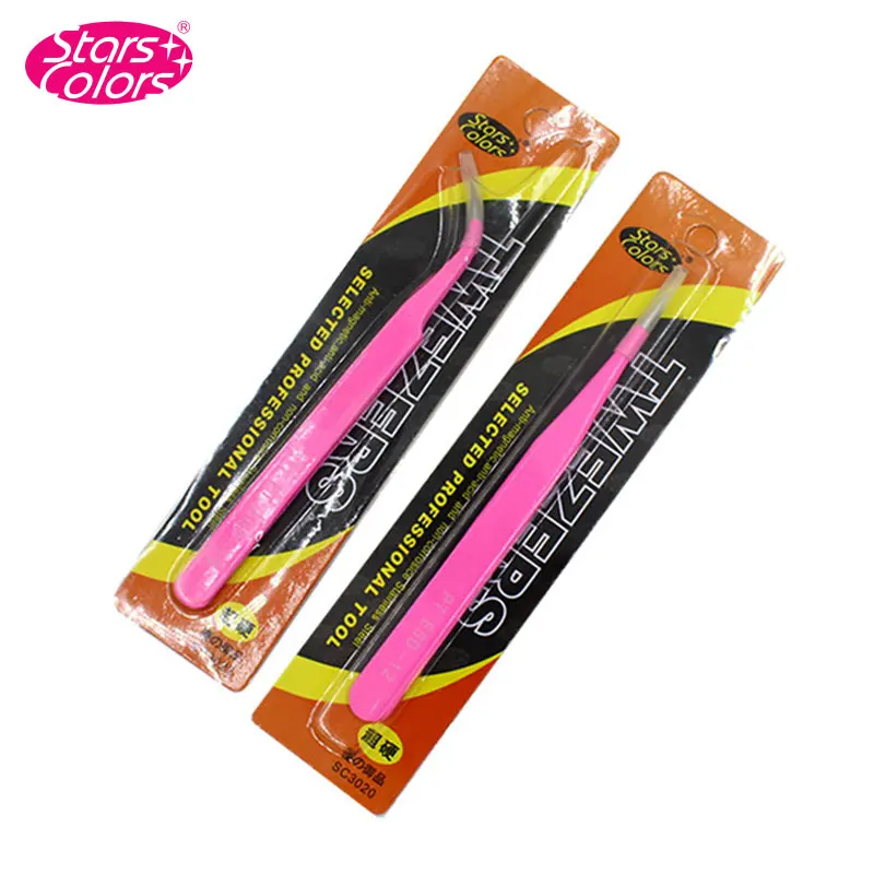 

1pcs Stars Colors Professional Tweezers Beauty Tools planting grafted eyelashes pink single stainless steel tweezers