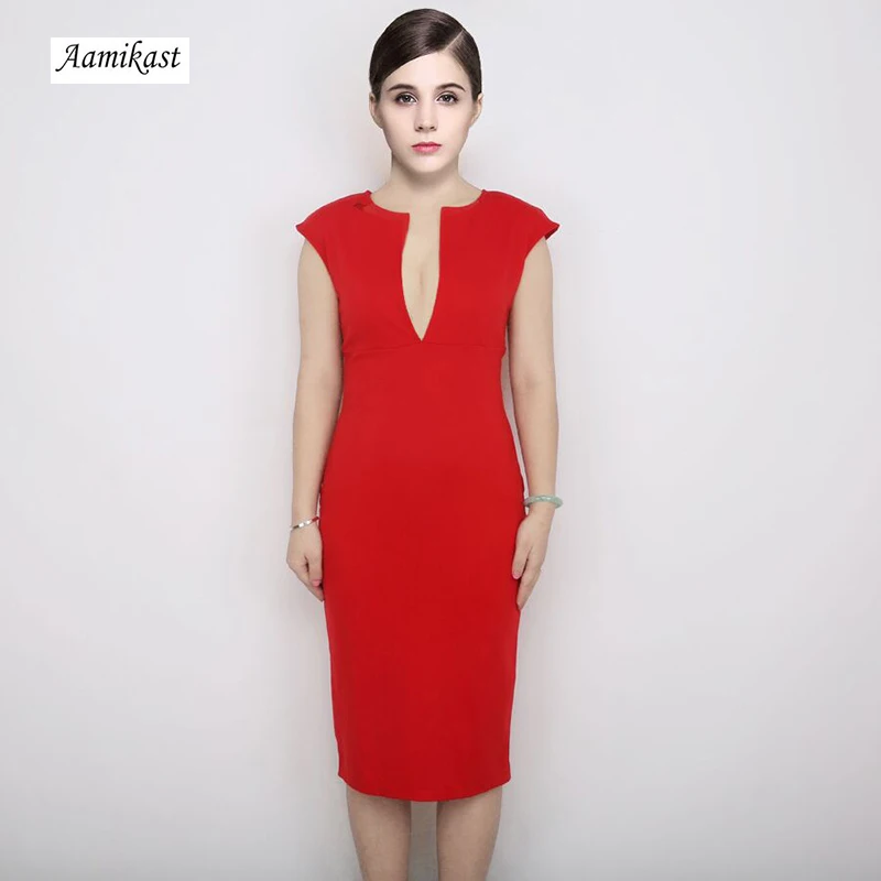 

AAMIKAST New Fashion 2018 Elegant Seleb V-Neck Sleeveless Knee-length Patchwork Stretch Bodycon Party Cocktail Women Dresses