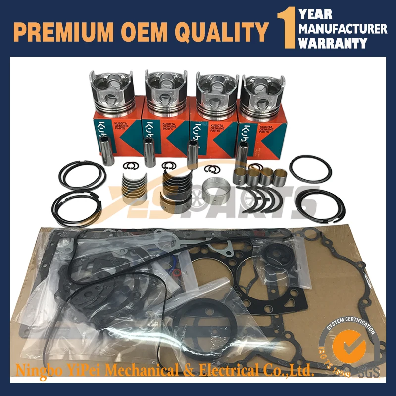 V1505 New Overhaul Rebuild kit for Kubota Engine BobcatPistons, Rings