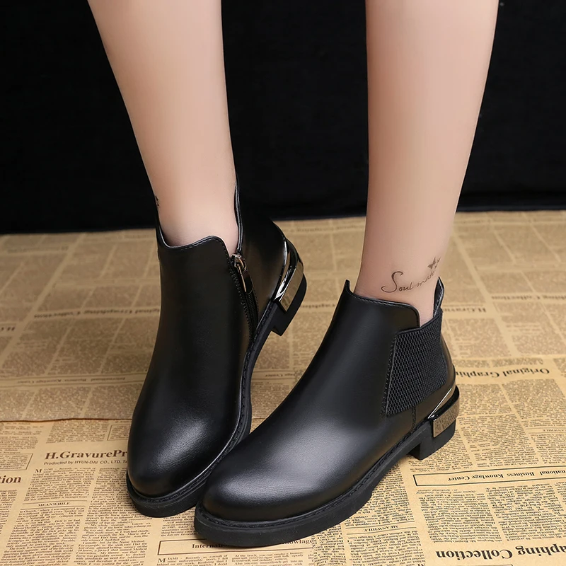 

Women Ankle Boots Comfortable Soft PU Leather Square Heel Platform Boots Winter Autumn Shoes Warm Bottes Femme size 35-40