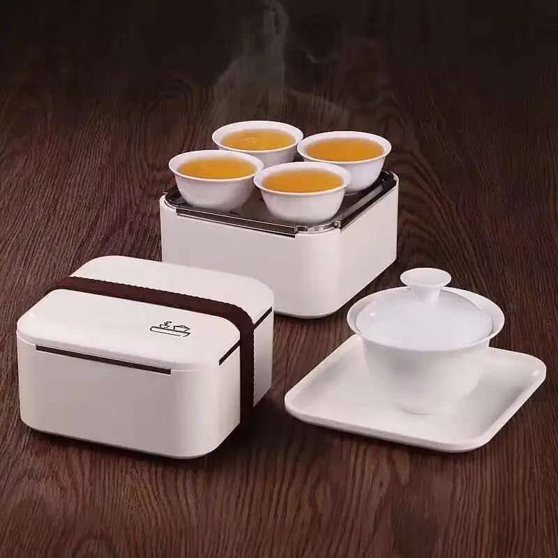 

Portable Chinese Kung Fu Tea Set Gaiwan Ceramics TeaSet With Tray Teapot TeaCups Gaiwan Traveller Teaware Teteras Portatil