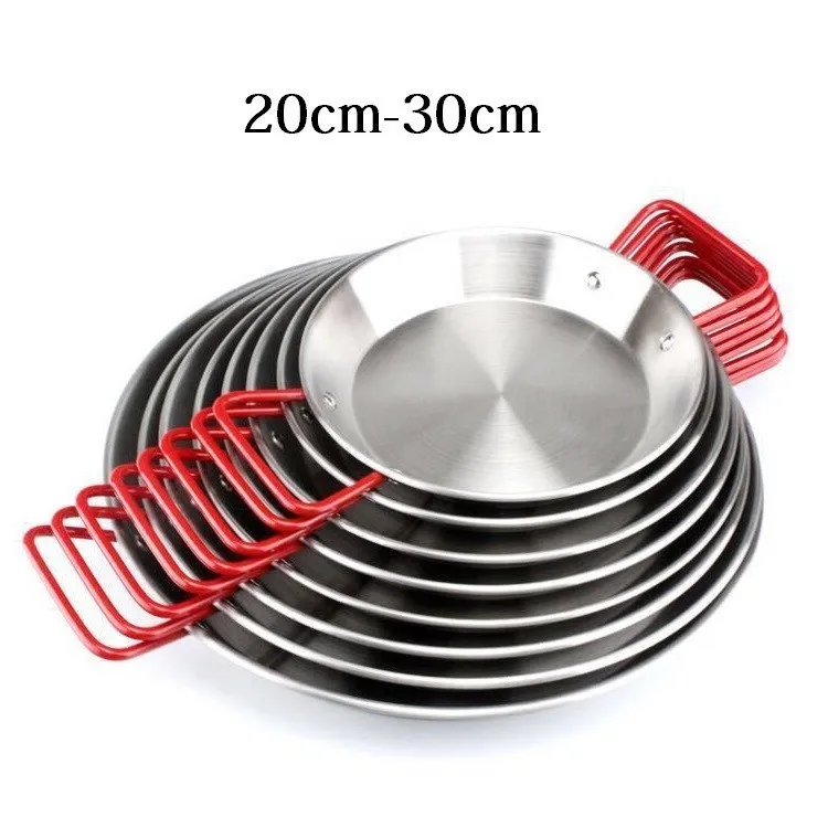 

20-30cm Thickened Stainless Steel Spanish Seafood Paella Pan Frying Pan Non-stick For Crepe Pancake Cheese Rice Cooker